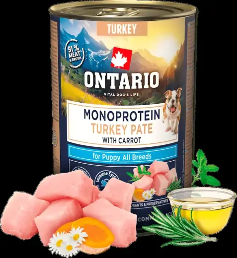 Konservi kucēniem - Ontario Puppy canned food, monoprotein turkey pāté with carrots