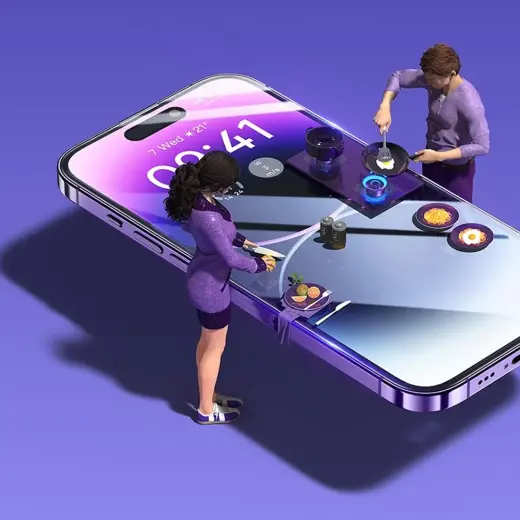 Baseus Full Screen защитное стекло для телефона iPhone 14 Pro с фильтром от синего света и динамиком 0.3 мм + рамкой для установки Фото num