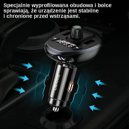USAMS Zestaw głośnomówiący C21 z transmiterem FM, Bluetooth 5.0, MP3, 2xUSB 3,4A czarny|black CC115GC01 (US-CC115) Photo