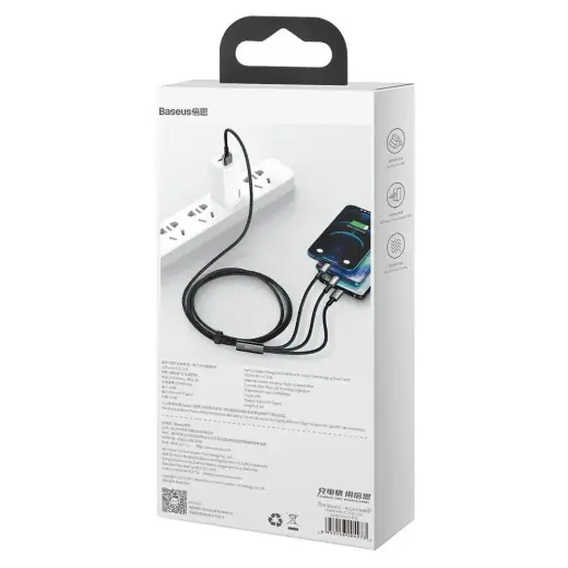 Baseus CAMLTWJ-01 3-in-1 datu pārraides un uzlādes vads | USB-A uz Micro USB, USB-C, Lightning | 66W | 1.5m | melns Foto 6