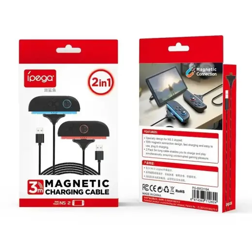 iPega SW2119A Charging Cable (3m, 2pcs) for JoyCon Controller Nintendo Switch 2 Red/Blue Foto 2