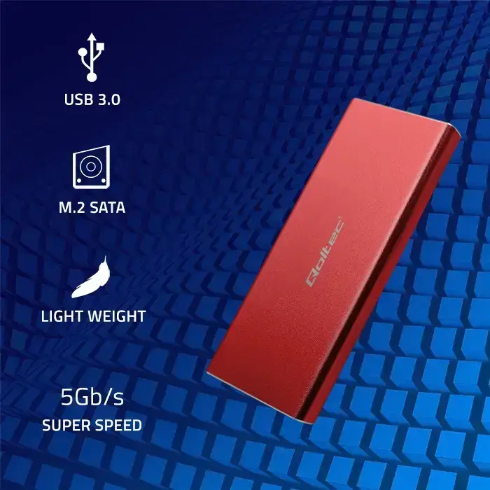 Qoltec Aluminium Enclosure | M.2 SSD drive | SATA | NGFF| USB 3.0 | Super speed 5Gb/s | 2TB | Red Foto 4