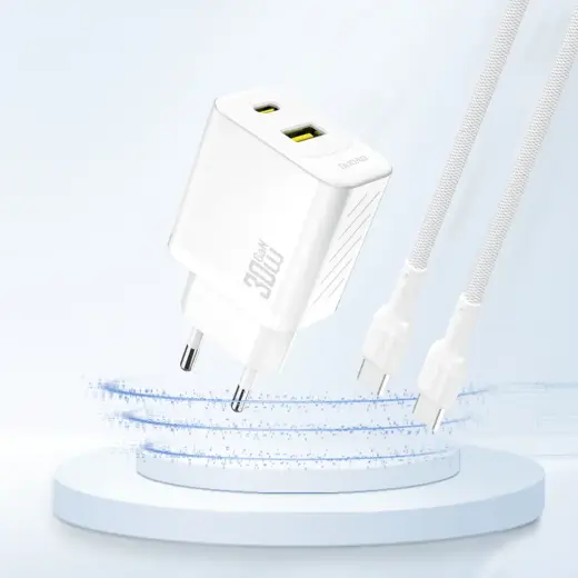 Dudao A27TEU PD 30W GaN USB-A USB-C Wall Charger - White Foto 2