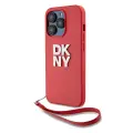 DKNY PU Leather Stack Logo Wrist Strap Case for iPhone 14 Pro Red — Foto 1