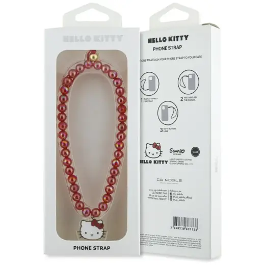 Zawieszka na telefon Hello Kitty Pearls   Kitty Head czerwony Фото num