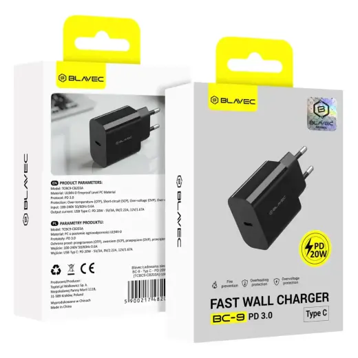 Blavec Wall charger BC-9 - Type C - PD 20W 3A (TCBC9-CB203A) black Фото num