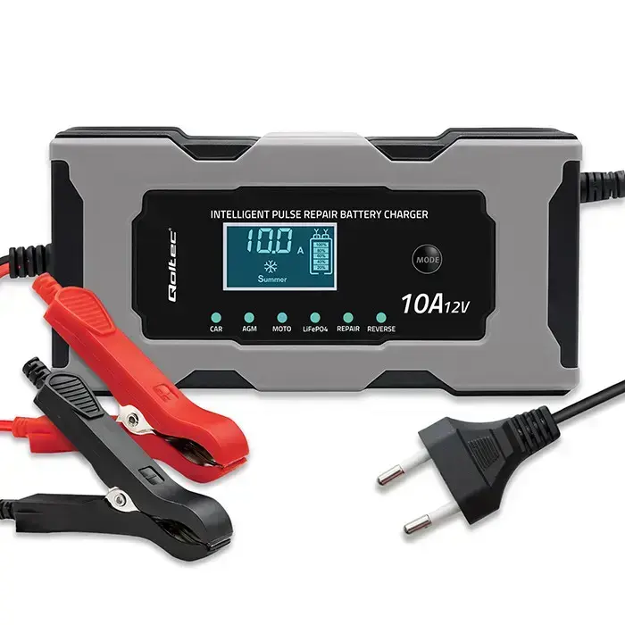 Qoltec Intelligent microprocessor charger 12V 10A | Rectifier with repair function for AGM GEL LiFePO4 battery | LCD Photo