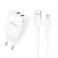 Borofone Wall charger BN15 Strong - 2xUSB - 2,1A with USB to Micro USB cable white Фото num