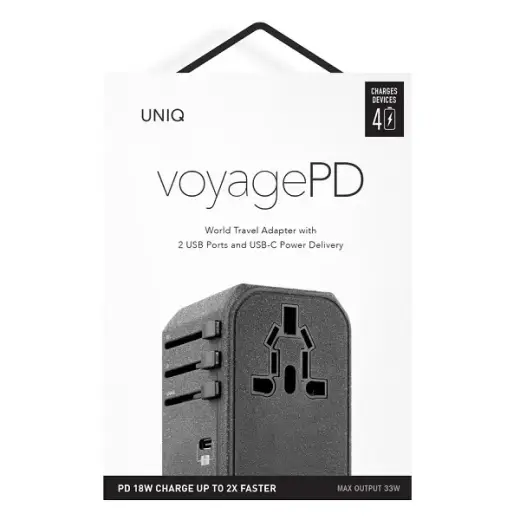 Uniq Voyage зарядное устройство | 33W | PD 18W, QC 3.0 | USB-A, USB-A | серое, угольно-серое Фото num
