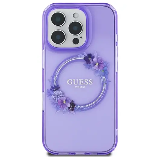 Guess GUHMP16LHFWFCU iPhone 16 Pro 6.3" purpurowy|purple hardcase IML Flowers Wreath MagSafe Фото num