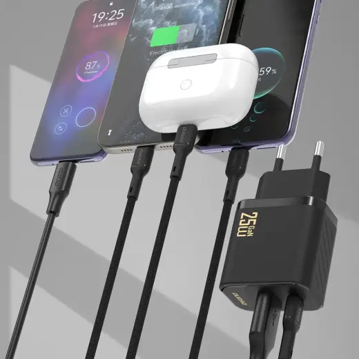 Dudao A26TCEU PD QC 25W GaN USB-A USB-C Wall Charger with USB-C Cable - Black Foto 2
