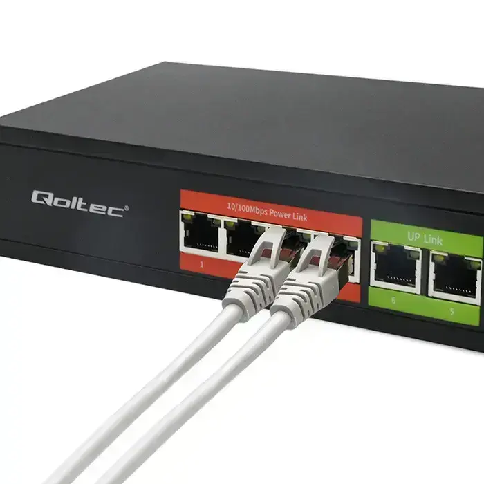 Qoltec FAST Ethernet PoE SWITCH | 4x RJ45 PoE | 2x RJ45 Uplink | 65W | 10/100 Mb/s Foto 4