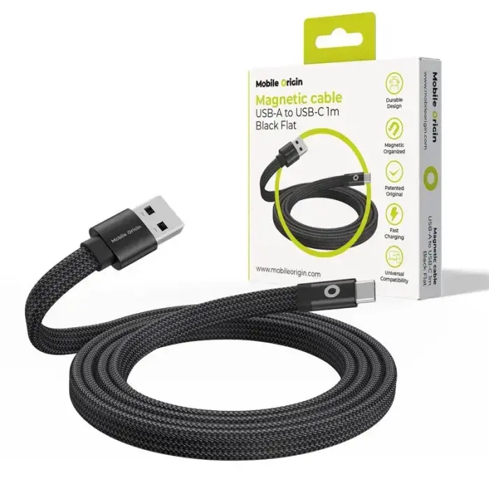 Mobile Origin Magnetic Flat Patented Original Cable USB-A to USB-C 1m, black  