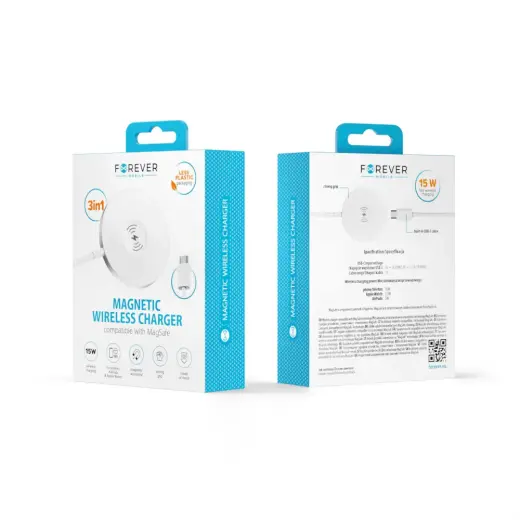 Forever MAWC-400 magnetic wireless charger 15W white 3in1 Photo