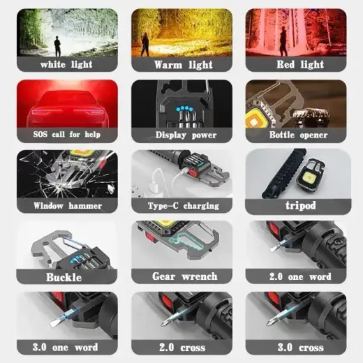 Mini flashlight LED keychain W5138 Type C with 4 screwdriver bits and tripod Foto 2