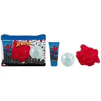 Dětské parfémy Spiderman Dárková sada Sprchový gel 35 ml, bomba do koupele, mycí houba a kosmetická taštička