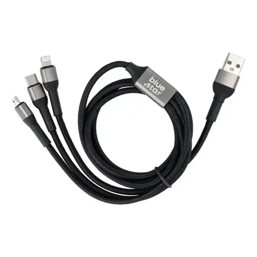 Cable 3in1 USB A to Lightning / Micro USB / USB C Blue Star 2,4A with braid 1,2 m TFK-DC-010 black Photo