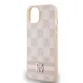 DKNY PU Leather Checkered Pattern and Stripe Case for iPhone 14 Pink — Фото 3