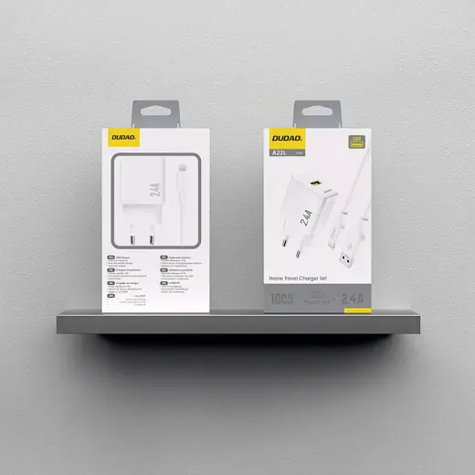 Dudao A23LEU 2.4A GaN EU USB-A Wall Charger with USB-A to Lightning Cable - White Foto 3