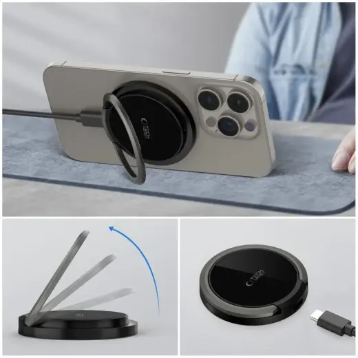 Tech-Protect QI15W-A33 inductive charger with MagSafe and stand with USB-A | USB-C cable - black Фото num