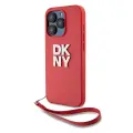 DKNY PU Leather Stack Logo Wrist Strap Case for iPhone 15 Pro Max Red — Foto 1