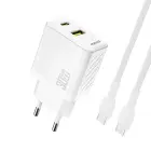 Dudao A27TCEU PD 30W GaN USB-A USB-C Wall Charger with USB-C Cable - White Foto 1