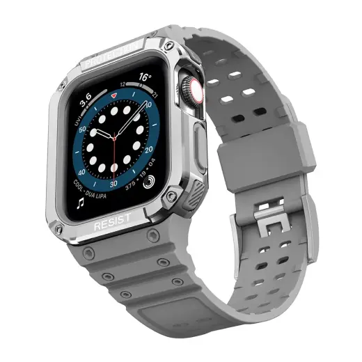 Protect Strap Band Band with Case for Apple Watch 7 | SE (41|40 | 38mm) Case Armored Watch Cover Gray Фото num