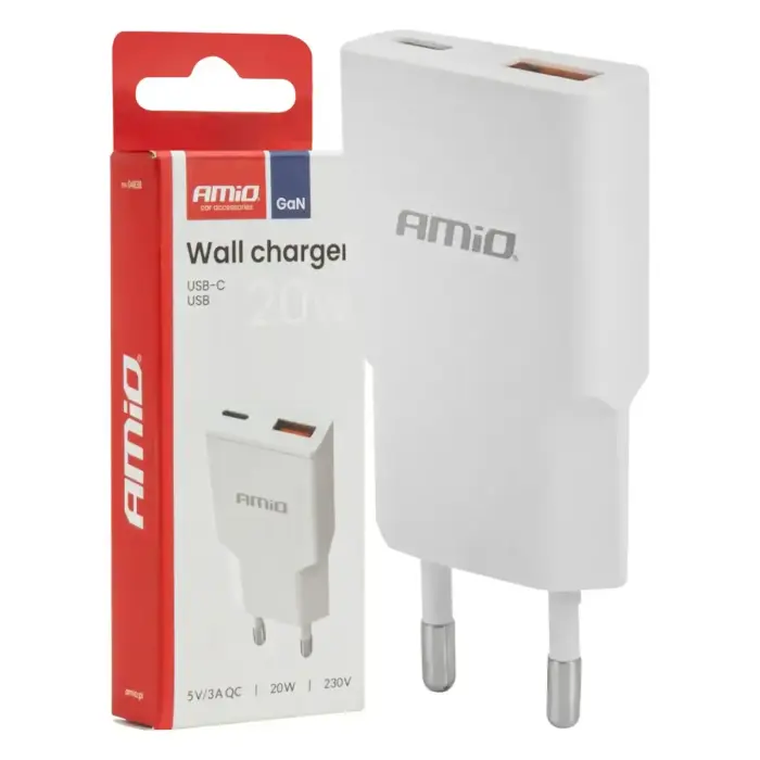 AMiO AMIO-04838 travel charger | 20W | GaN | USB-C, USB-A