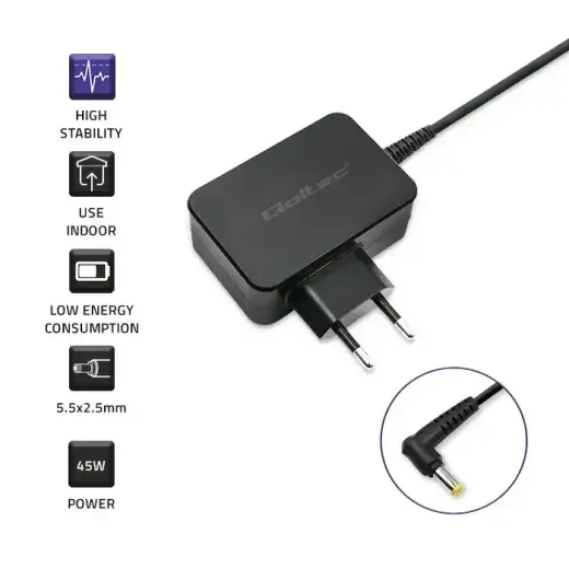 Qoltec Power adapter for ultrabook laptop Toshiba 45W | 19V | 2.37A | 5.5*2.5 Photo