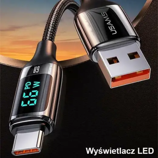 USAMS U78 SJ544USB01 провод для передачи данных и зарядки | USB-C | 30W | с LCD дисплеем | 1.2m | черный Фото num