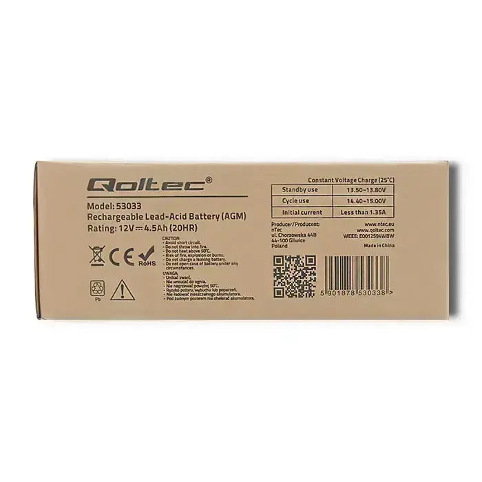 Qoltec AGM battery | 12V | 4.5Ah | Maintenance-free | Efficient| LongLife | for UPS, scale, cash register Foto 11