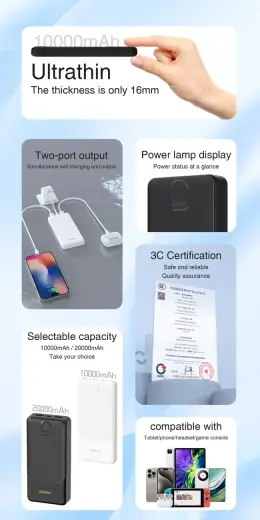 Powerbank Dudao K10 10000mAh 2.4A 2 x USB-A - white Foto 3