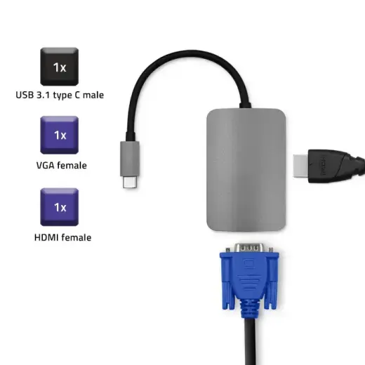 Qoltec Hub Adapter USB-C 3.1 2in1 | HDMI 4K | VGA Фото num