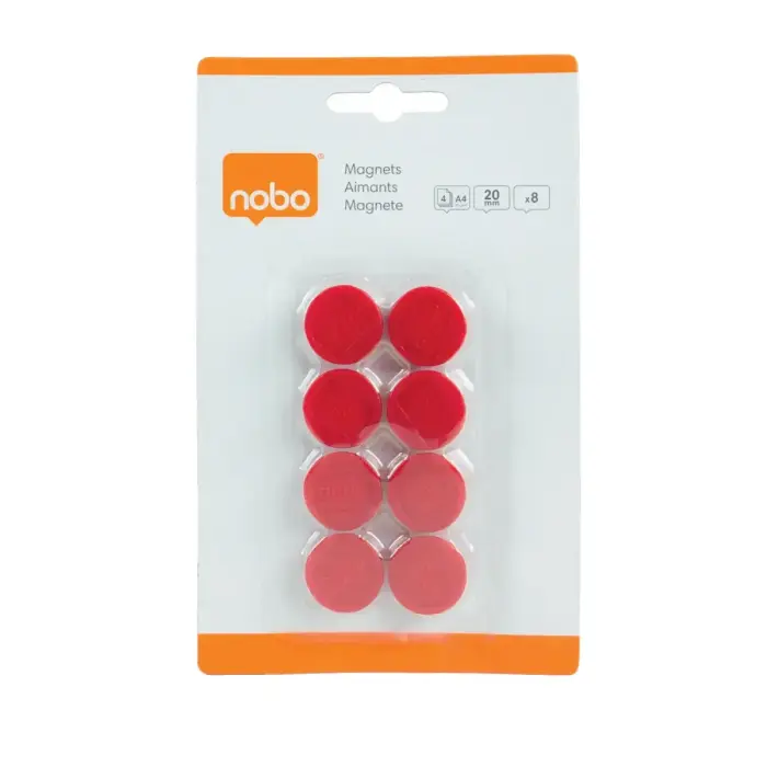 Tāfeles magnēti NOBO, 20 mm, 8 gab., sarkanā krāsā Foto 3