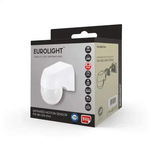 Judesio daviklis, PIR, 12m 800W 180° IP20 sieninis Eurolight Foto 2