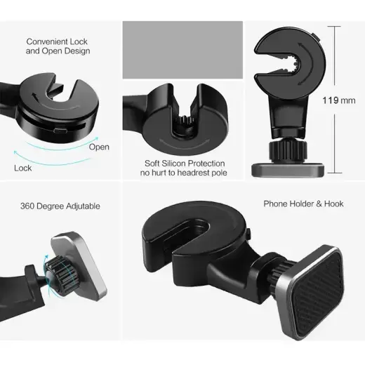 Magnetic car holder headrest mount Type 1 black Фото num