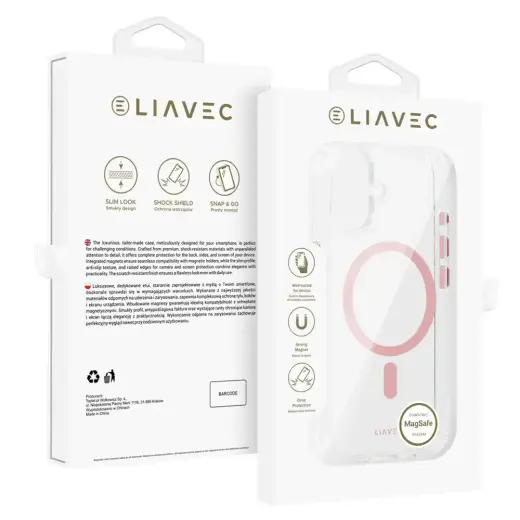 Liavec Glossy phone case with MagSafe support for iPhone 16 pink