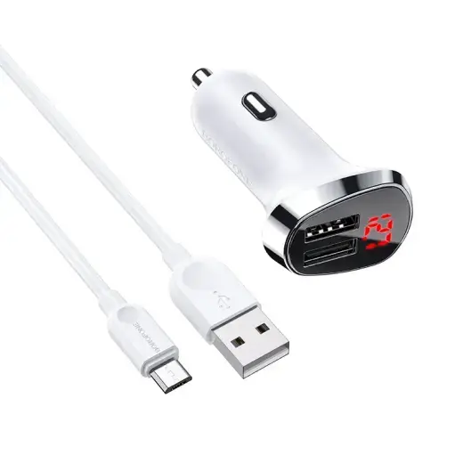 Borofone Car charger BZ15 Auspicious - 2xUSB - 2,4A with USB to MicroUSB cable white Foto 2