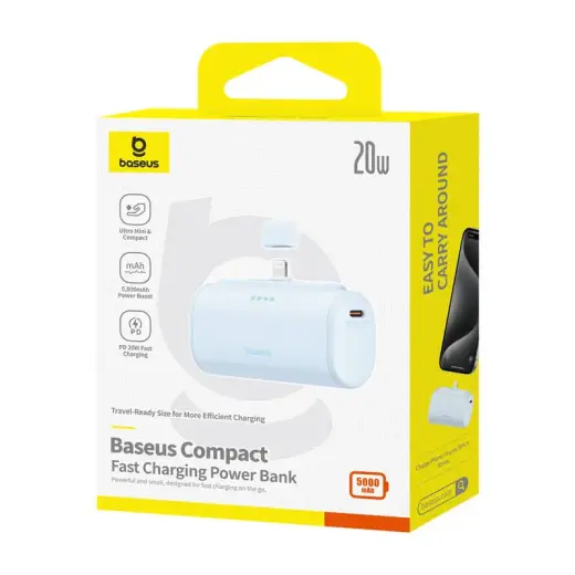 Baseus Compact IP external battery (powerbank) | 5000 mAh | 20W | USB-C, Lightning | blue Photo