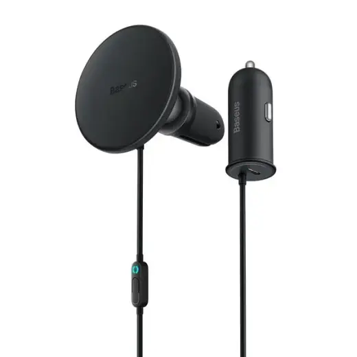 Baseus CW01 Magnetic Car Holder with 15W Wireless Charging + 25W USB-C Car Charger Black Фото num