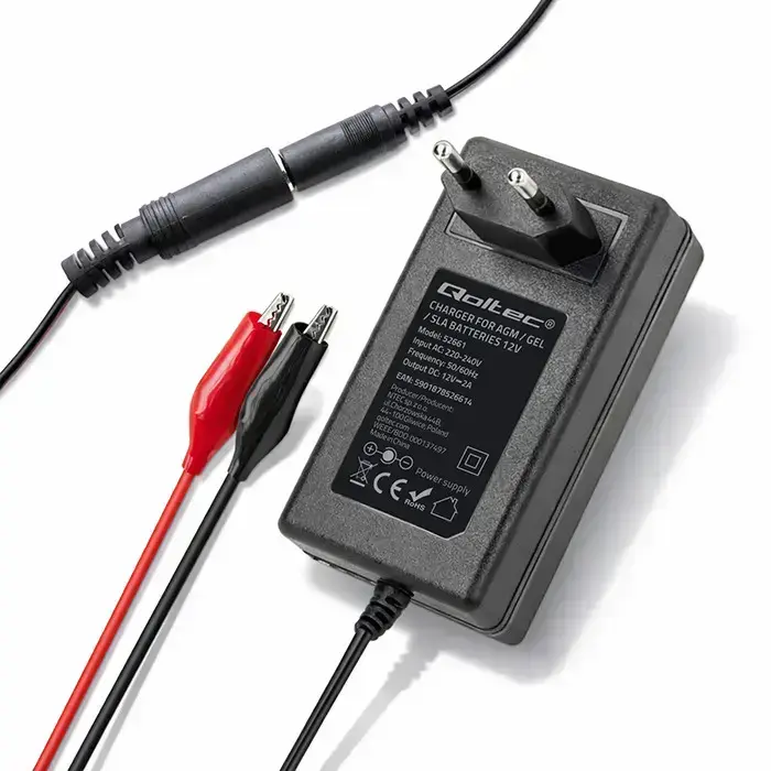 Qoltec Automatic charger for AGM GEL STD batteries | 12V charger | 2A | 24W | 5.5x2.1 | 1.8m cable Photo