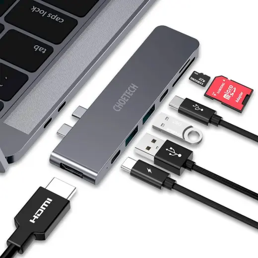 Choetech multifunctional docking station HUB for Apple MacBook Pro USB Typ C 7in2 100W Thunderbolt 3 gray (HUB-M14) Фото num