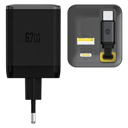 Dudao A67EU GaN 67W Wall Charger with Built-in Retractable USB-C Power Delivery Quick Charge Cable - Black Foto 3