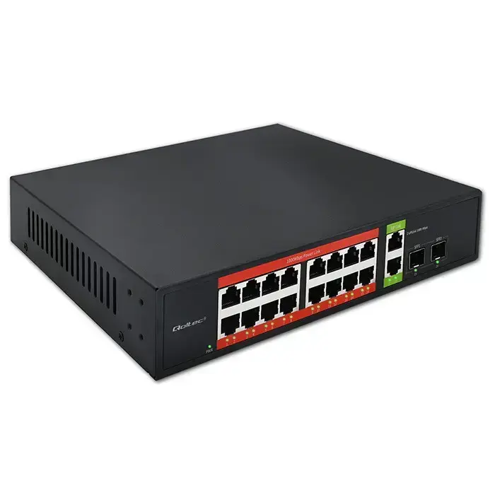 Qoltec Gigabit Ethernet PoE SWITCH | 16x RJ45 |  2x RJ45 Uplink | 2x SFP | 1000 Mb/s