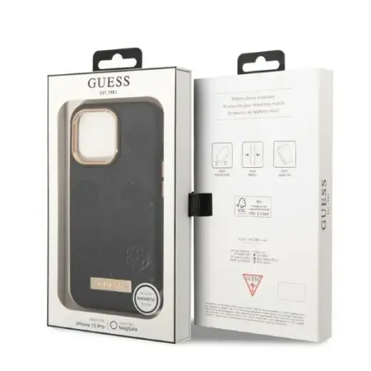 Guess GUHMP13LSAPSTK iPhone 13 Pro | 13 6,1" czarny|black hardcase Peony Logo Plate MagSafe Фото num
