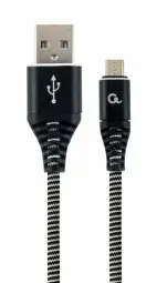 Gembird USB Male - Micro USB Male Premium cotton braided 1m Black|White Фото num