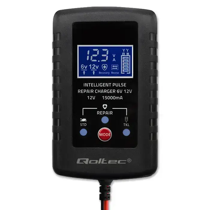 Qoltec Automatic charger for AGM GEL STD 6V/12V battery | 2A | Rectifier with repair function and LED display  Photo