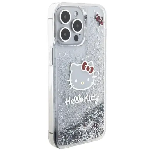 Hello Kitty Liquid Glitter Charms Kitty Head case for iPhone 15 Pro Max - silver Фото num