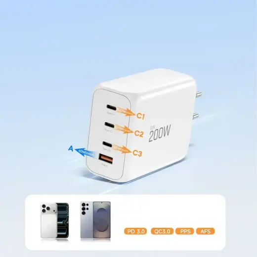 TECH-PROTECT NC200W-GAN 4-PORT NETWORK CHARGER PD 200W / QC3.0 WHITE Фото num