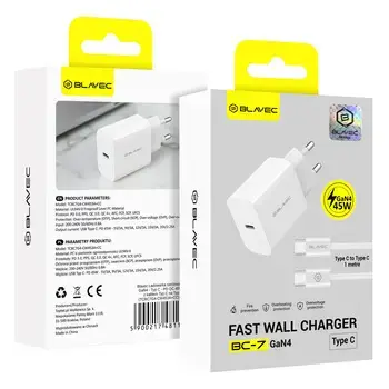 Blavec Wall charger BC-7 GaN4 - Type C - PD QC 45W 3A with Type C to Type C cable (TCBC7G4-CW453A+CC) white (damaged packaging) Foto 9
